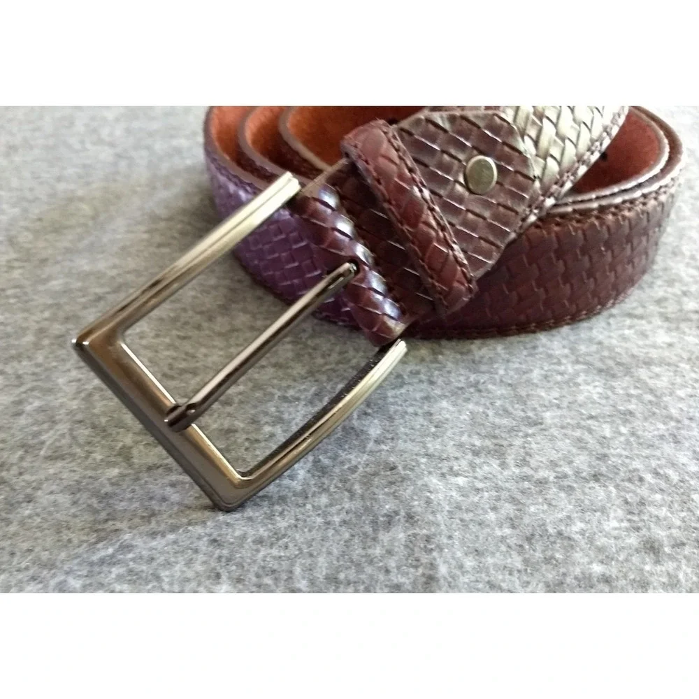 Braided‎ Brown Leather Belt Silver Tone Buckle Federato in Pelle Mens 51
